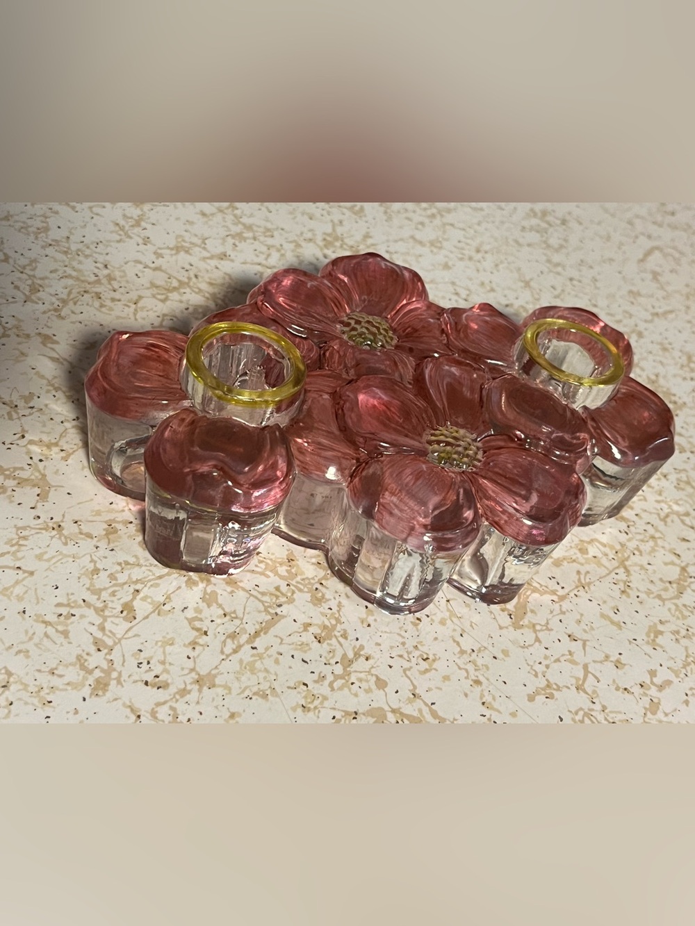 Pink Glass Flower Candle Holder, vintage 1940’s